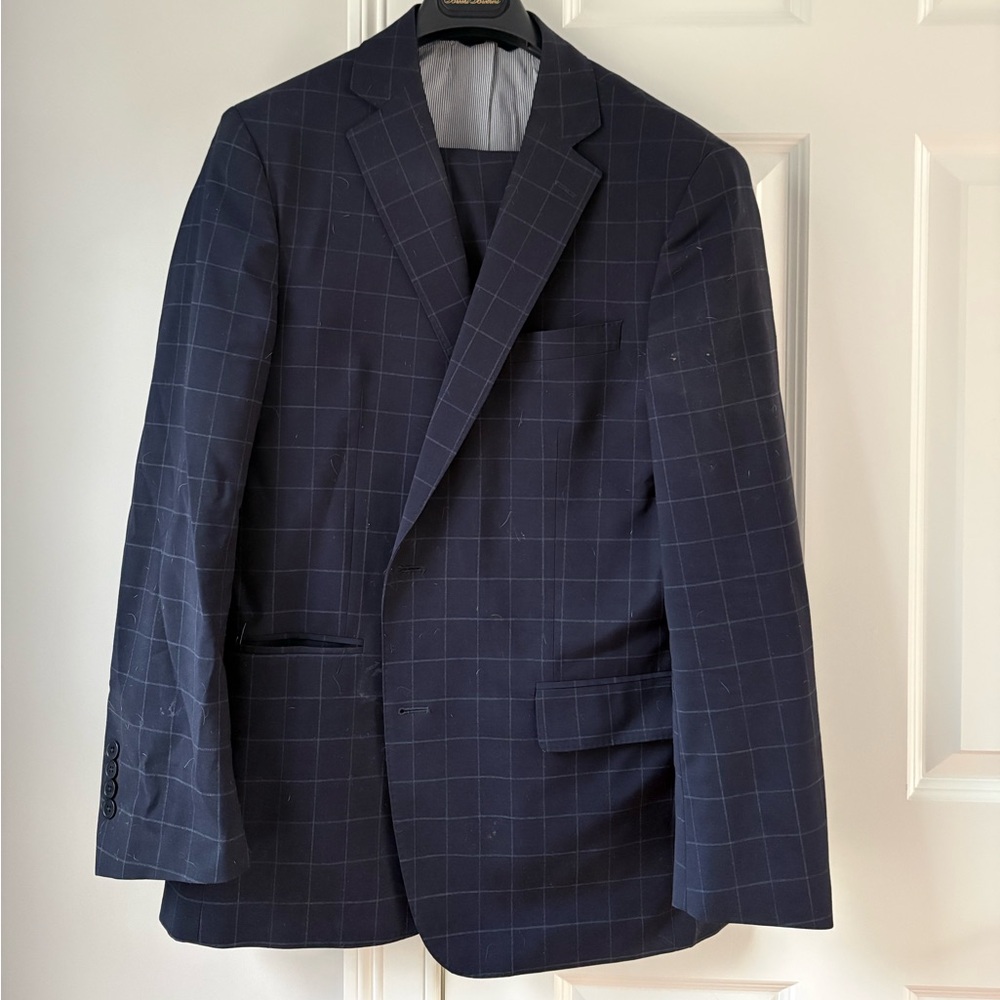 Brooks Brothers Dark Blue Checkered Suit (Jacket and Pants)